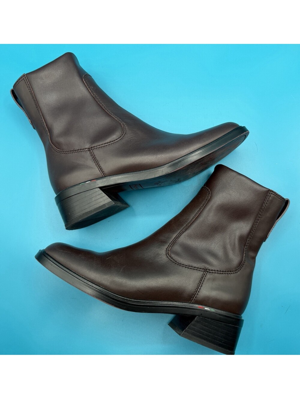 Franco Sarto Graceland Brown Soft Leather Ankle Block Heel Side Zip Boots 9.5
